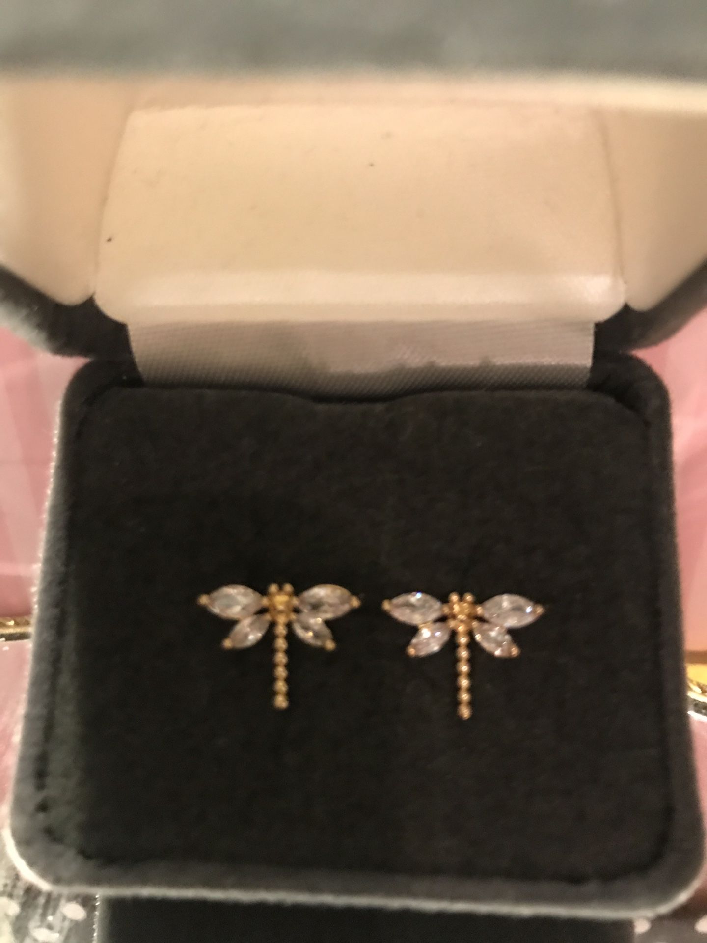 Beautiful! Gold Cubic Zirconia Dragonfly Earrings