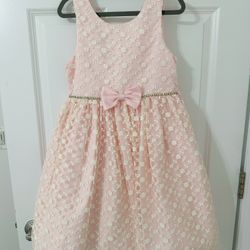 Princess-Perfect Pink Party Dress with Lace Overlay & Bow – Size 8