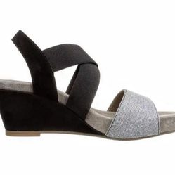 NEW Mephisto Black/Silver Wedge Sandal Women's Shoes Size 39 - US 8.5
