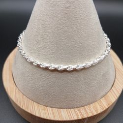 925 Sterling Silver - 7.5in X 2.6mm Solid Diamond Cut Twisted Rope Bracelet 