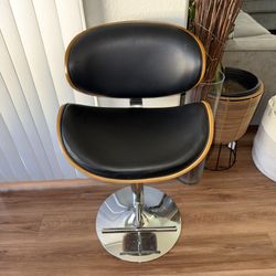 Modern Swivel Walnut Bentwood Adjustable Height Bar Stool