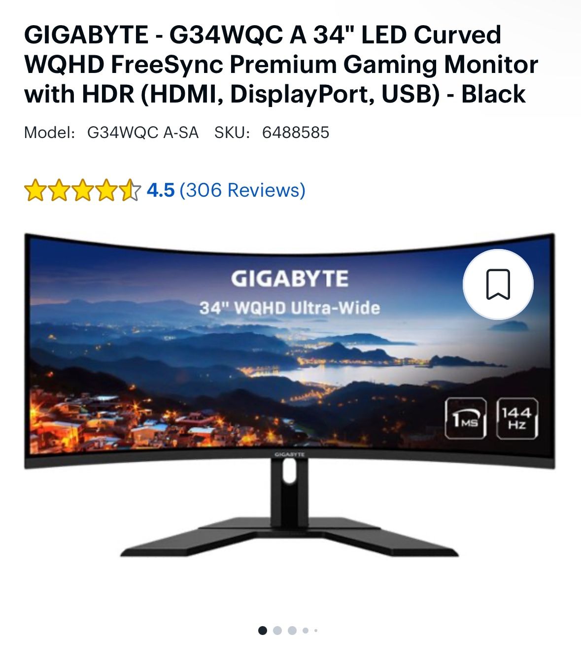 Gaming Curved Monitor 34”