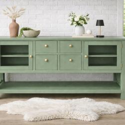🌿 Sage Green Cottage TV Console/Buffet Table  – Brass Hardware | Modern Farmhouse Storage