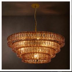 MeiYDeng 4-Tier 40 Inch Amber Crystal Glass Chandeliers, Modern Round Luxury 10 Lights Hanging Pendant Light Fixture, for Dining Living Room, Bedroom,