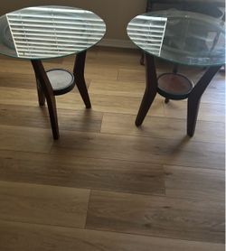 Pair of Round Glass Top End Tables
