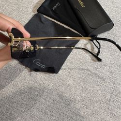 Cartier Men's Gold Square Rimless Sunglasses Black Tinted Lens with Case F Home