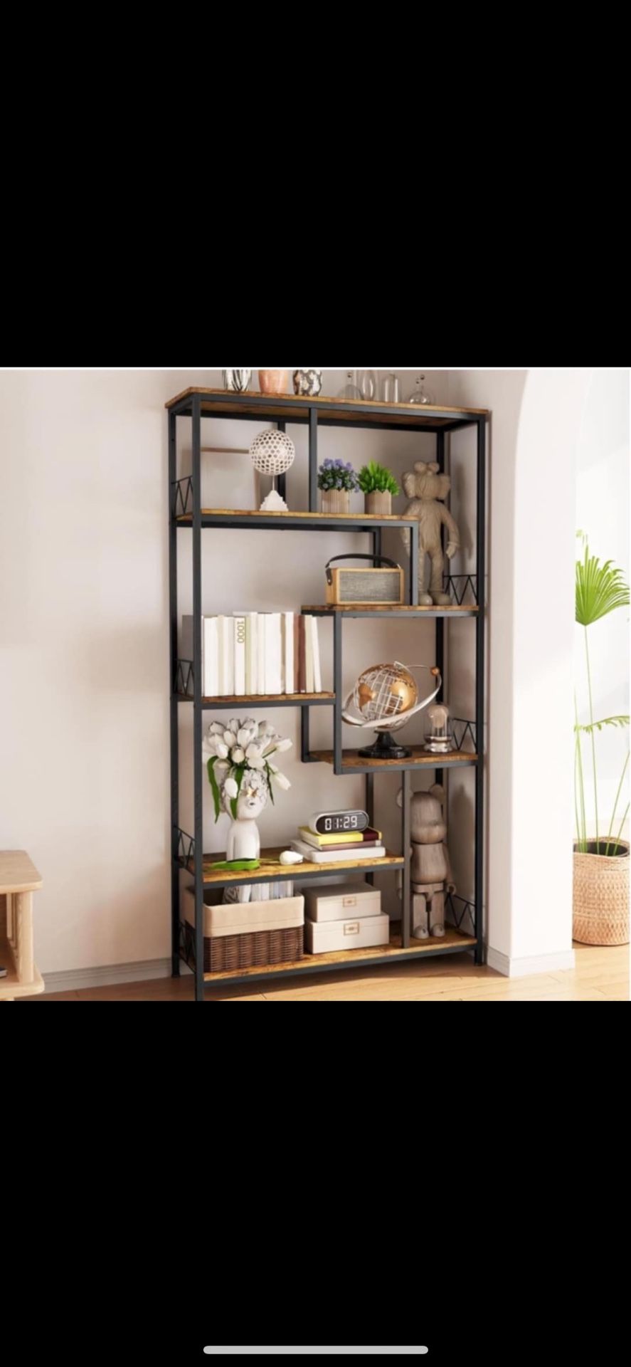 Rustic Brown Bookshelf with Metal Frame