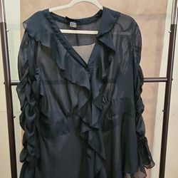 Ashley Stewart Long Sleeve Ruffle V Neck Button Down Bell Sleeve Blouse Size 16 Excellent Condition
