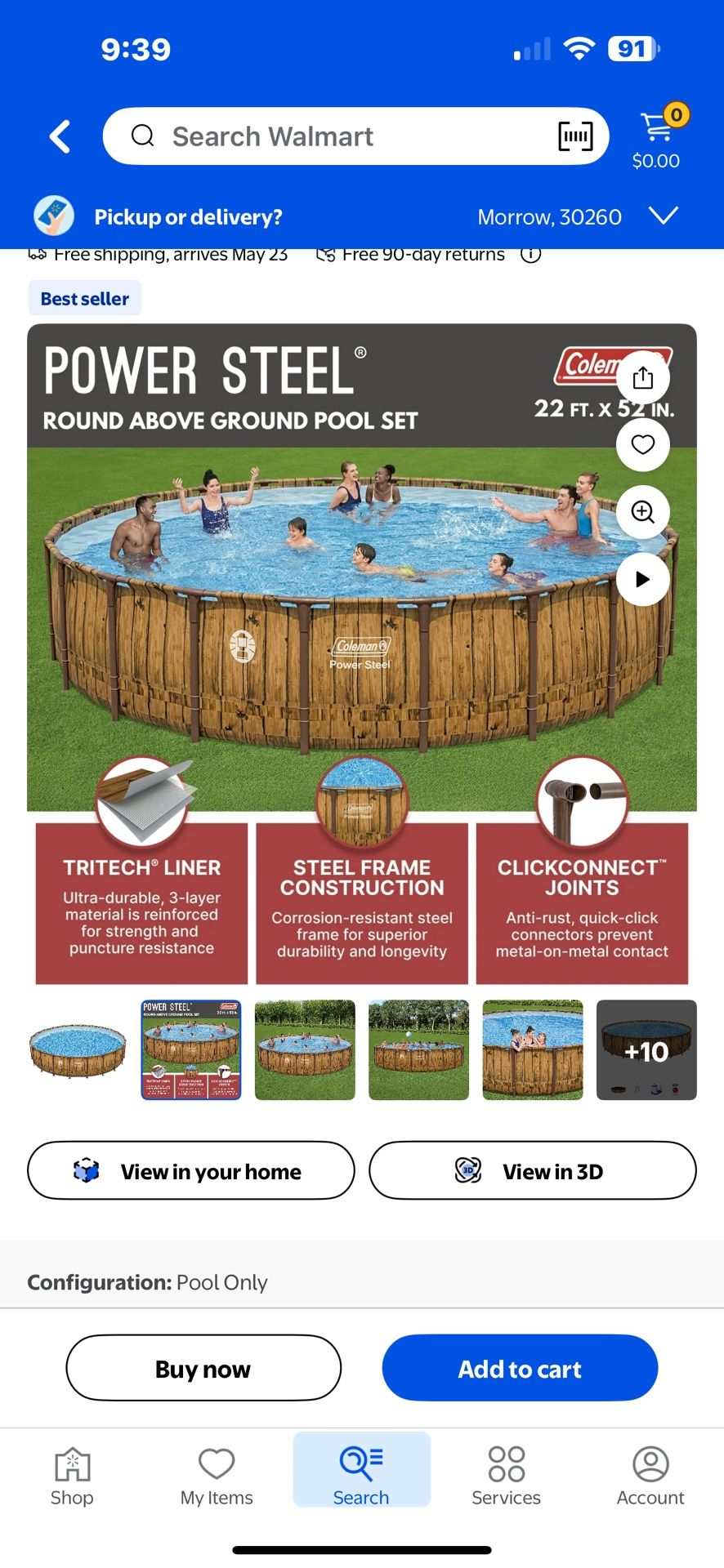 Coleman Power Steel 22' x 52" Round Frame Above Ground Swimming Pool Set