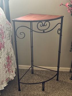 Corner Accent Table with Wrought Iron Base