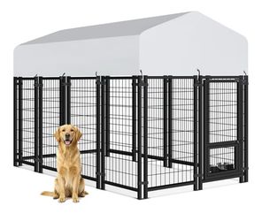 Used 8x4x5.6 Outdoor Dog Kennel for Small/Medium Dogs, Welded Wire Outside Dog Pen, Anti-Rust Dog Run with Secure Lock, UV-Resistant Waterproof Roof &