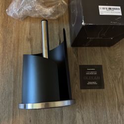 OLIXAN Black Stainless Steel Paper Towel Holder Countertop Modern Spiral Cover!