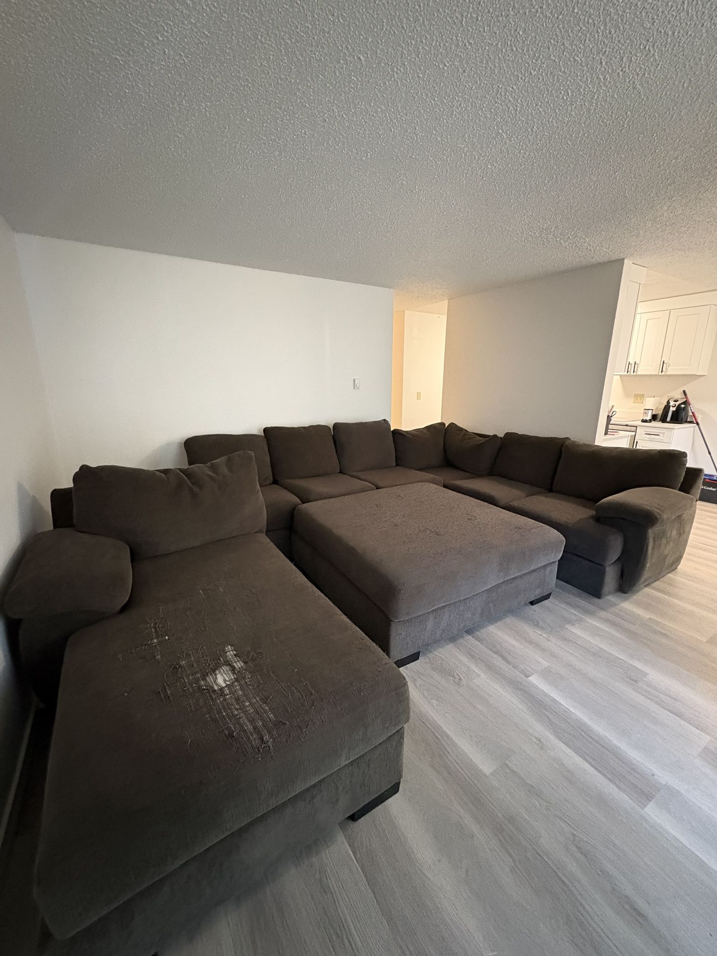Large Dark Brown Sectional Sofa With Ottoman