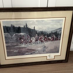 Western Artist Ron Stewart, “Under Attack,” With Remarque And Professionally Framed & Matted. 