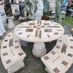 Concrete Mosaic Picnic Table with 3 Benches/ Outdoor Patio Furniture
