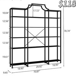 😀 Auromie Triple Wide 5-Tier Bookshelf, 70.87"Wx9.45”Dx79.13"H Extra Large Bookcase, Tall Open Etagere Display Shelf with Metal Frame