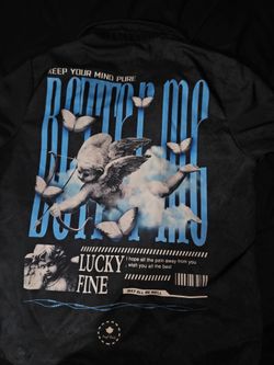 Men's small Romwe button-up shirt features a stylized "Angel Fine"