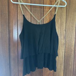 Forever 21 Tank Top Gold Link Chains Strap Juniors Women’s Medium