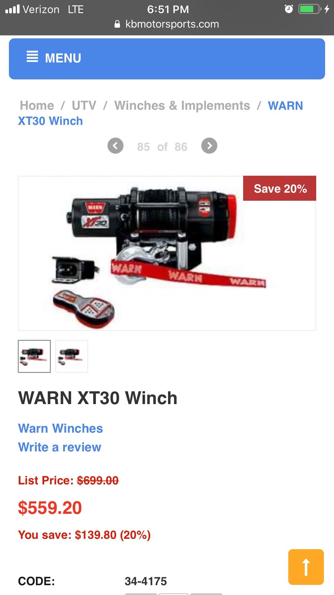 WARN XT30 ATV WINCH