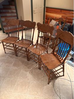 Vintage Set of 4 Oak Pressback Chairs