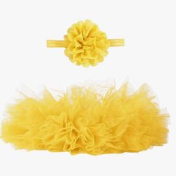Yellow Tutu Skirt & Flower Headband Set for Baby Girls (0–12 Months)
