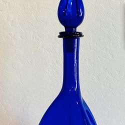vintage Mid Century Modern Cobalt Blue Empoli Glass Genie Bottle