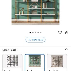 Jehiatek Gold Bookshelf 5 Tiers, Geometric Bookcase