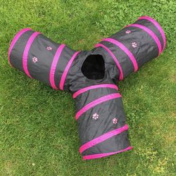 Medium Cat or Small Dog 3 Way Pet Toy Tunnel Pink and Black