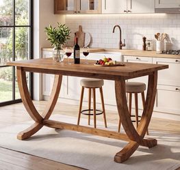 YT0187 Solid Wood Counter Height Table, 59" High Top Dining Table Tall Kitchen Table for 4-6, Bar Height Table for Living Room, Dining Room, Comfortab