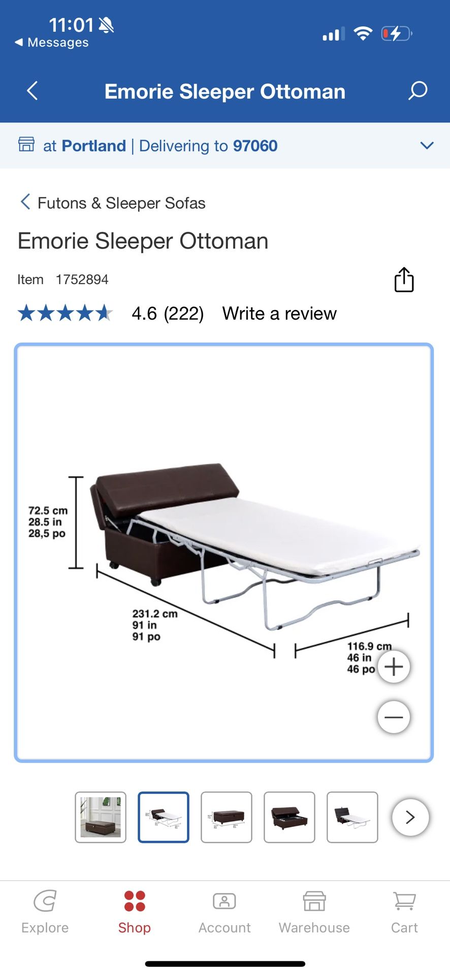 Emorie Sleeper Ottoman – Brown Polyurethane Fabric with Built-in Pull-Out Sleeper