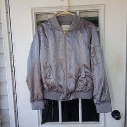 ANGEL KISS Los Angeles Gray SATIN BOMBER JACKET Size Large 100% POLYESTER