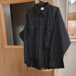 Wrangler Black On Black Striped Western Dress Shirt XXL 