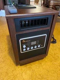 Dr Infrared Heater 1500-Watt Walnut Electric Infrared Cabinet Space Heater with Dual Heating (Forced Air), Humidifier, Oscillation, Remote