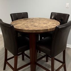 5-Piece Faux Marble Dining Set with Leather Chairs