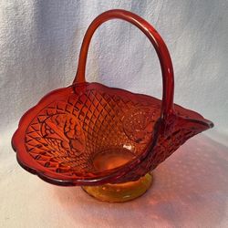 Indiana Glass Amberina Canterbury Sunset Fruit Diamond Point Basket Large