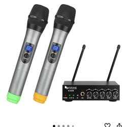 FIFINE UHF Dual Channel Wireless Handheld Microphone, Easy-to-use Karaoke Wireless Microphone System-K036