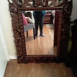 Huge Gorgeous All Wood Mirror.  Intricate Carving.  