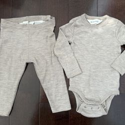 H&M Adorables 100% Wool Jersey Set, Bodysuit And Leggings, 12-18 Months, Beige