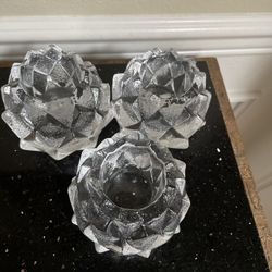 Set of 3 Orrefors Artichoke Crystal Candle Holder/ Crystal Firefly Nimbus