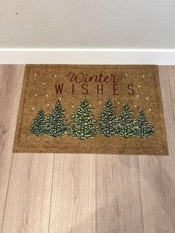 36x24 “Winter Wishes” and Trees Natural Coir Christmas Outdoor Doormat- Front Door Holiday Rug
