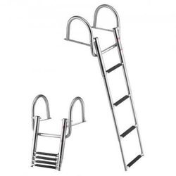4 Step Pontoon Boat Ladder, Rear Entry Inboard Over Platform, Stainless Steel