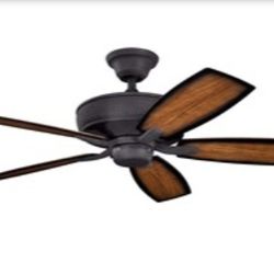 Kichler Monarch II Patio 52-in Outdoor Distressed Black with Walnut/Walnut Shadowed Blades Ceiling Fan Light Kit Compatible - Remote Included ( 5 -Bla