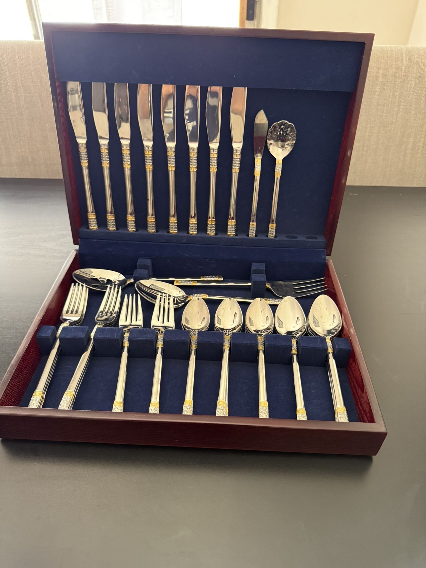 Wallace Golden Aegean Weave 18/10 Stainless Steel Flatware Set (50-Piece)