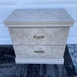 End Table Marble Style Nightstand with Drawers