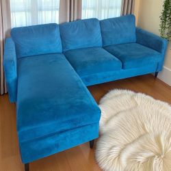 Bluish Green Velvet Sectional Couch 