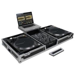 Odyssey FZGSLBM10WR Black Low Profile 10″ Format DJ Mixer and Two Battle Position Turntables Flight Coffin Case with Wheels and Glide Platform