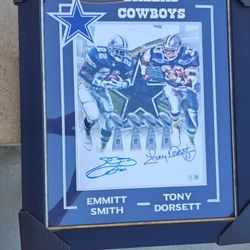 Becketts Authenticated Emmitt Smith And Tony Dorsett Autographs Framed Large 