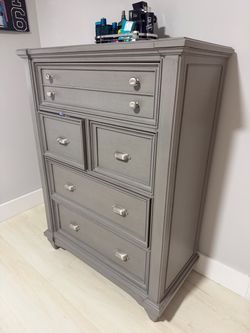 Gray Wood Chest of Drawers and bed frame