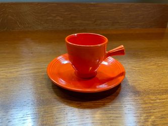 RARE Red Fiestaware Stick Handle Cup Saucer