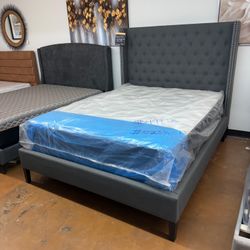 Gray Queen Platform Bed Frame 